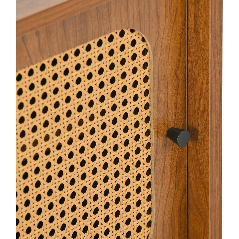 Okwish – Meuble à chaussures en rotin – 2 portes – étagère réglable – couleur noyer – dimensions 104x40x48 cm – panneau de particules moderne - Image 5