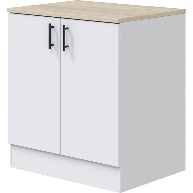 Dmora – Cuisine complète 3 tiroirs 3 étagères blanc brillant – Meuble pour évier 80x60h90 – Pieds réglables – Charnières métal – Guides Soft Close - Image 4