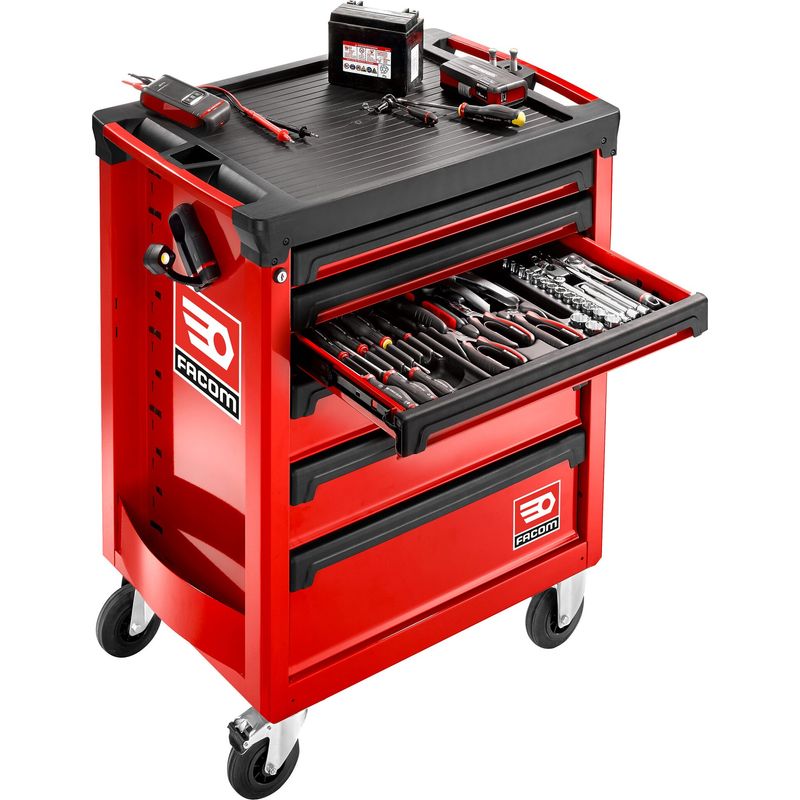 Facom – Servante d'atelier roulante 6 tiroirs rouge – Charge max 30kg par tiroir – Plan de travail polypropylène 800kg – Roues pivotantes avec frein - Image 8