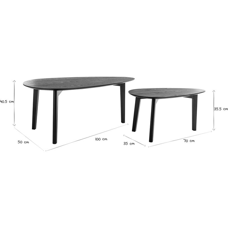Miliboo – Tables basses gigognes en bois noir (lot de 2) – Plateau ovale plaqué frêne – Piètement tripode en hévéa massif – Dimensions table 1 - Image 5