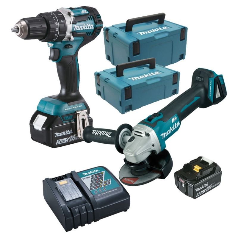 Makita – Pack de 2 outils électroportatifs 18V – Perceuse-visseuse DHP484 avec moteur Brushless – Meuleuse DGA506 avec frein électrique Adapter - Image 9