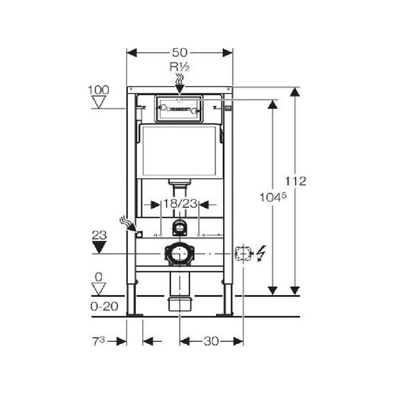 Geberit – Bâti support WC autoportant Duofix pro – Longueur 1.142m – Largeur 136mm – Hauteur 535mm – Plaque Delta 12cm double bouton - Image 2