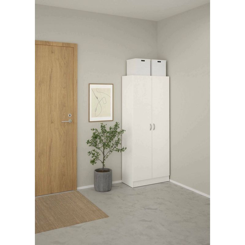 Dmora – Armoire blanche 69,2 x 170,4 x 34,6 cm – 2 portes – 5 étagères réglables – Stratifié résistant aux chocs et rayures – Design simple et - Image 2