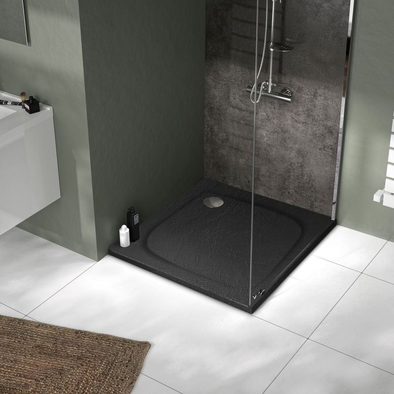 Allibert – Receveur de douche carré effet pierre – Bioplax® noir – Extra-plat 80x80cm – Surface antidérapante – Installation à encastrer - Image 2