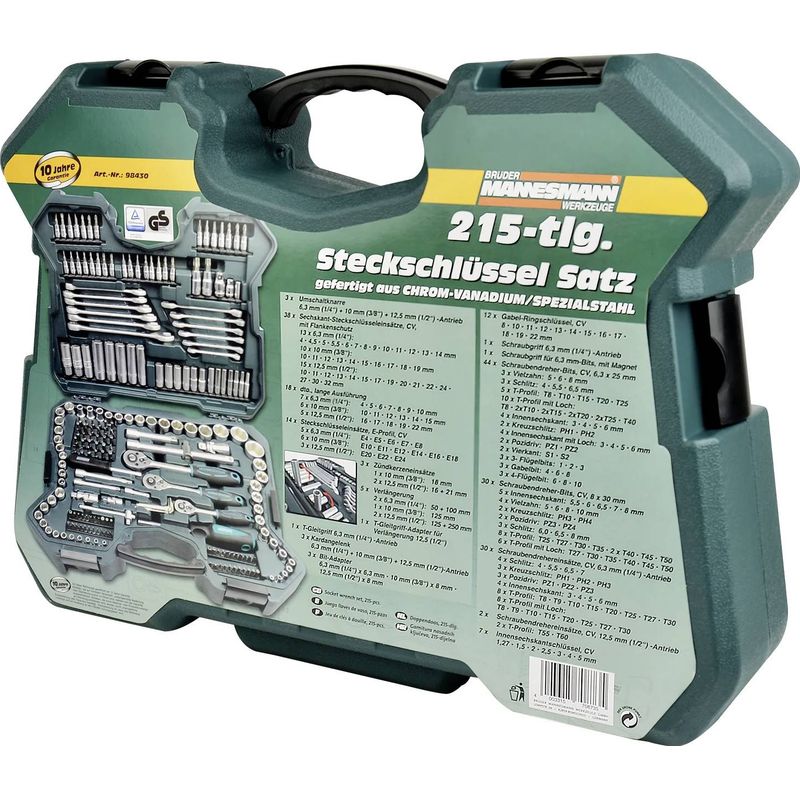 Brüder Mannesmann – Jeu de clés à douille 215 pièces 98430 – Coffret cliquet réversible 1/4, 3/8, 1/2 – Acier chrome-vanadium – Pour travaux - Image 2