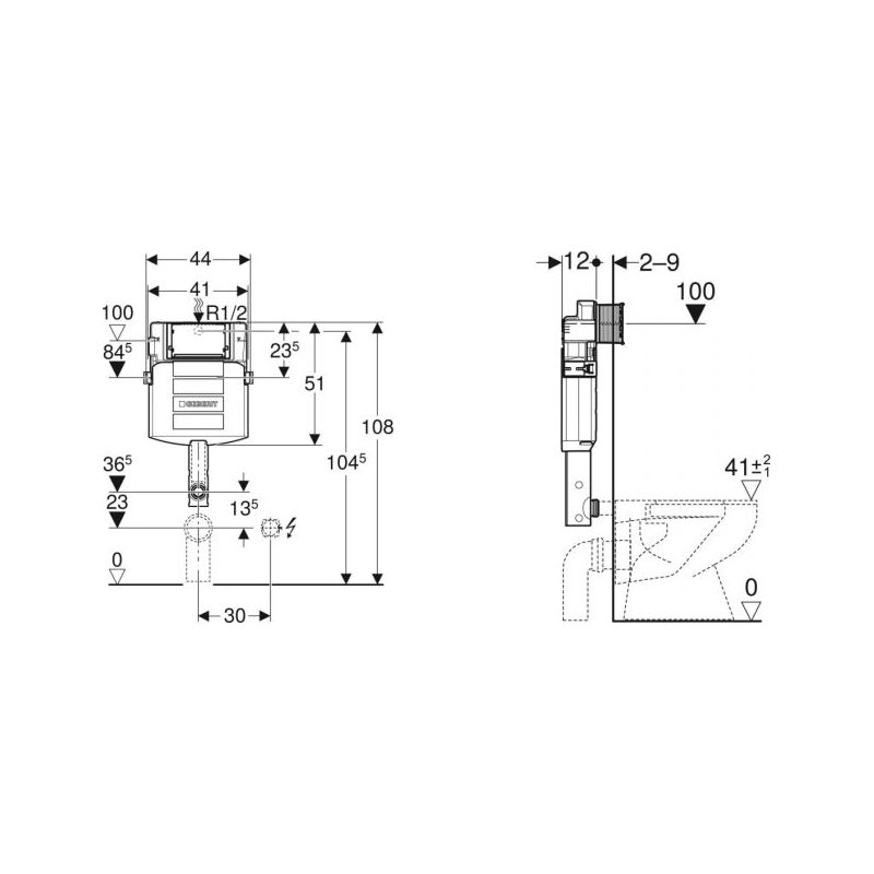 Geberit – Réservoir de chasse d'eau à encastrer 12cm – Coude emboîté – Pression dynamique 0.1-10 bar – Alimentation arrière ou par le haut - Image 3