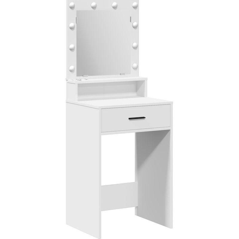 Vidaxl – Coiffeuse blanche 50 x 41 x 135 cm – Bois d'ingénierie – Finition mate – Rangement ample avec tiroirs – Éclairage LED intégré - Image 2