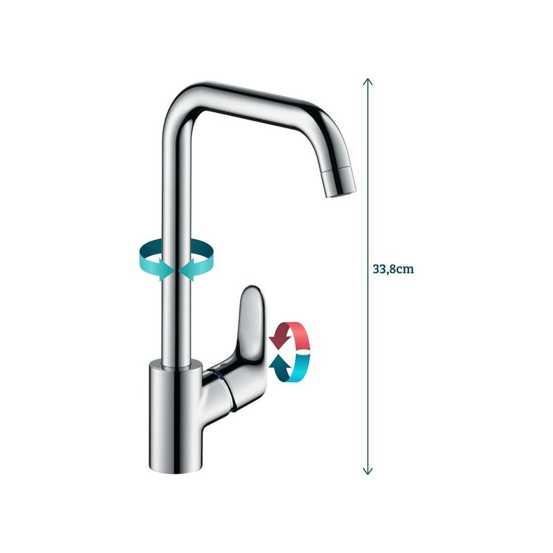 Hansgrohe – Mitigeur de cuisine Focus 260 – Bec orientable 360° – Hauteur sous bec 26cm – 1 jet normal – Compatible chauffe-eaux – 31820000 - Image 4
