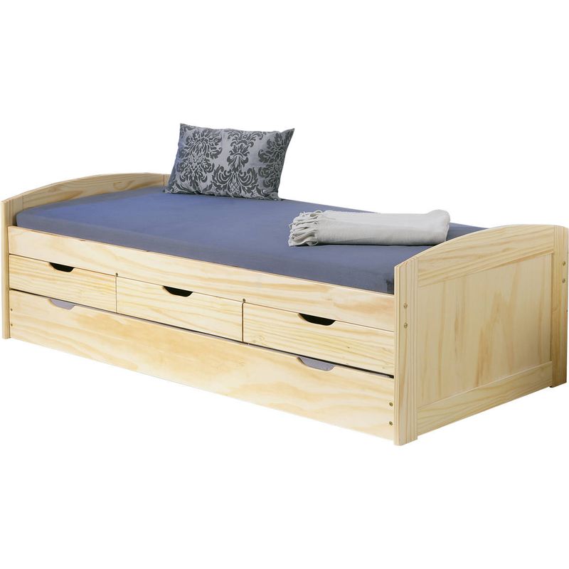 Dmora Lit avec deuxième lit gigogne et tiroirs, coloris chêne, 98 x 63 x 205 cm, avec emballage renforcé