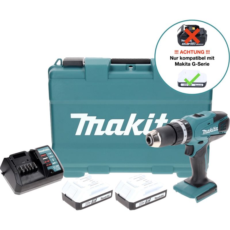 Makita – Perceuse à percussion HP457DWE 18V 2 vitesses – 2 batteries 1,5Ah Li-ion – Mandrin auto-serrant 13mm – Couple 30Nm pour perçage béton - Image 2