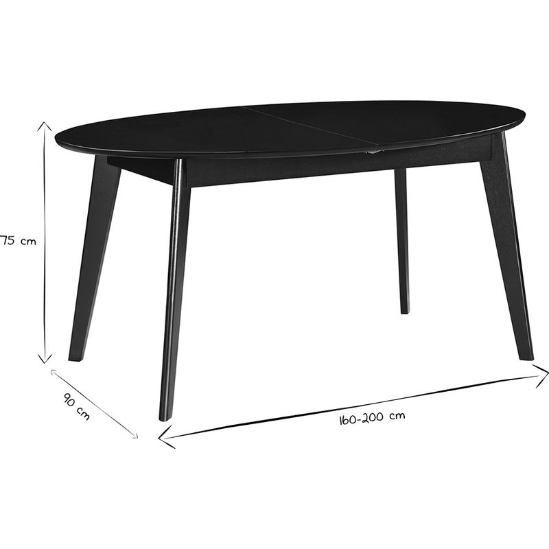 Miliboo – Table extensible ovale en bois noir 160-200 cm – Rallonges intégrées – 4 à 6 couverts – Piètement en hévéa massif - Image 5
