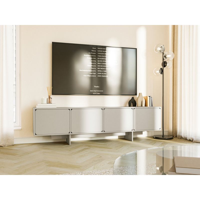 Selsey – Meuble TV 4 portes 200 cm – Panneau de particules stratifié – Gris beige – Système Push-to-Open – Design minimaliste - Image 3