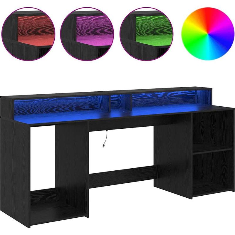 Vidaxl – Bureau droit avec porte en bois d'ingénierie chêne noir 200 x 55 x 91 cm – Éclairage LED intégré – Rangement optimisé avec tiroirs et - Image 4