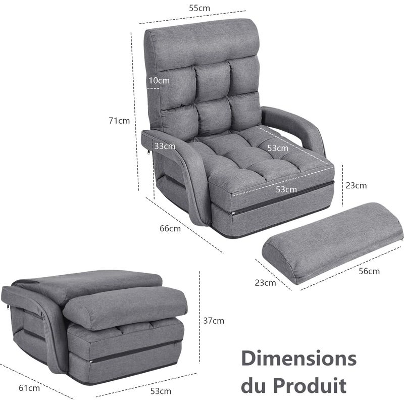 GOPLUS 18 Grille Fauteuil de Salon Convertible, Fauteuil chauffeuse canape-lit Pliable, Fauteuil Relax avec Dossier Reglable sur 5 Positions - Image 2