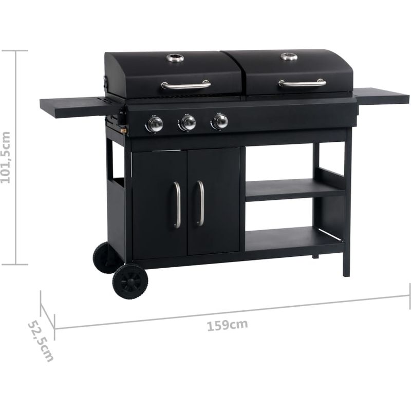 Vidaxl – Barbecue à gaz et charbon combo 3 brûleurs – Zones de cuisson séparées – Hottes avec thermomètres – Tables d'appoint pliables - Image 5
