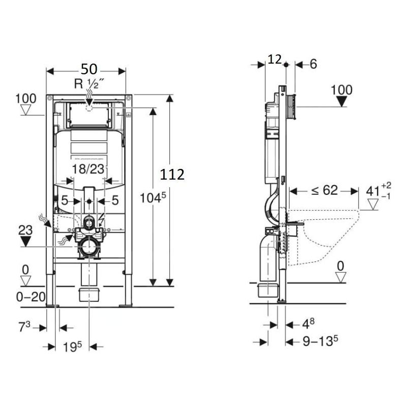 Geberit – Bâti support WC suspendu 112cm – Réservoir de chasse encastré – Raccordement d'eau à l'arrière ou en haut – Fixation insonorisée - Image 4
