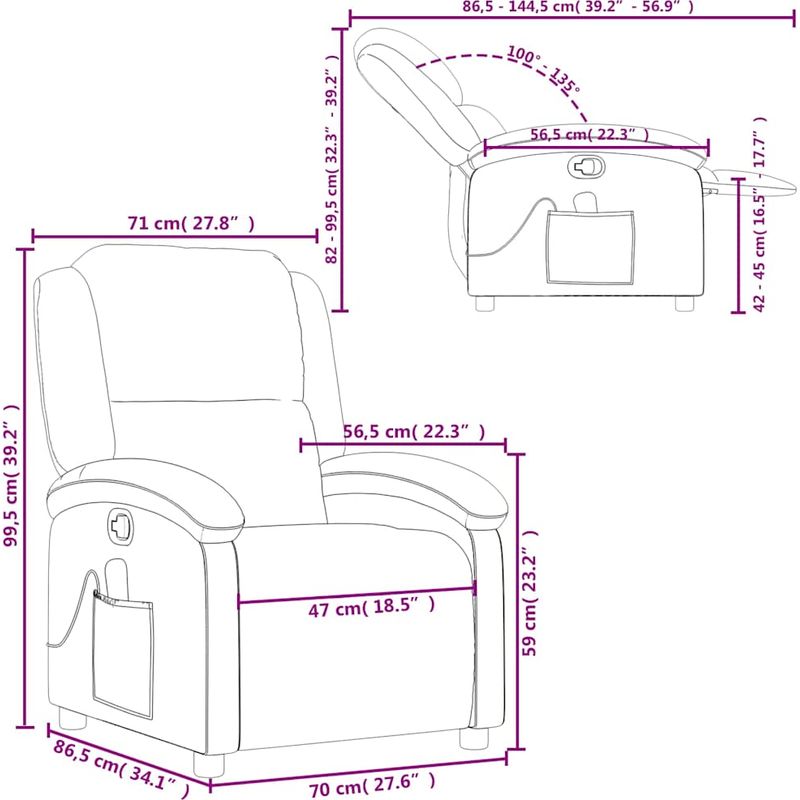 vidaXL Fauteuil inclinable de massage bleu velours - Image 3