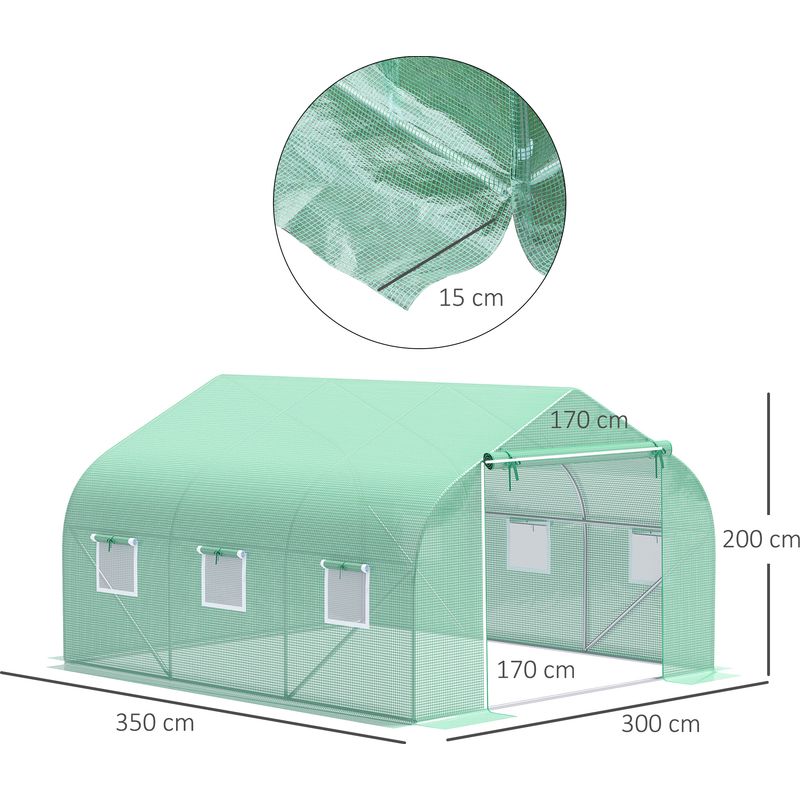 Outsunny – Serre tunnel 10,5 m2 – Dimensions 3,5x3x2m – Bâche PE haute densité 140 g/m2 – 6 fenêtres enroulables – Châssis acier galvanisé vert - Image 5