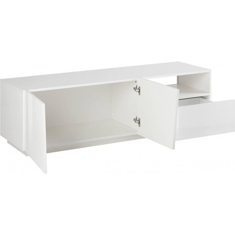 Dmora – Meuble TV moderne 150x43x46 cm – 2 portes battantes – 1 tiroir – Panneaux mélaminés FSC – Résistant aux chocs et rayures – Blanc brillant - Image 5