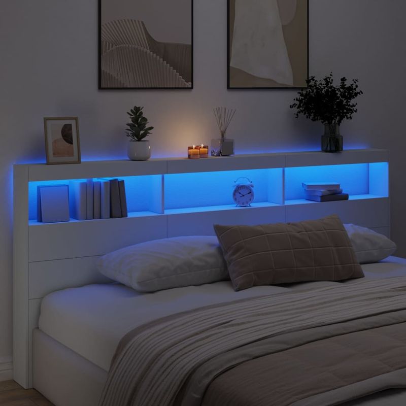 Vidaxl – Tête de lit avec LED RGB – Bois d'ingénierie – Dimensions 220x17x102 cm – Grand espace de rangement – Support dorsal confortable - Image 4