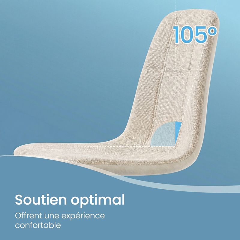 Vasagle – Lot de 4 chaises de salle à manger – Tissu chenille et PU texturé glacé – Support métallique – Pieds réglables – Dossier ergonomique - Image 4