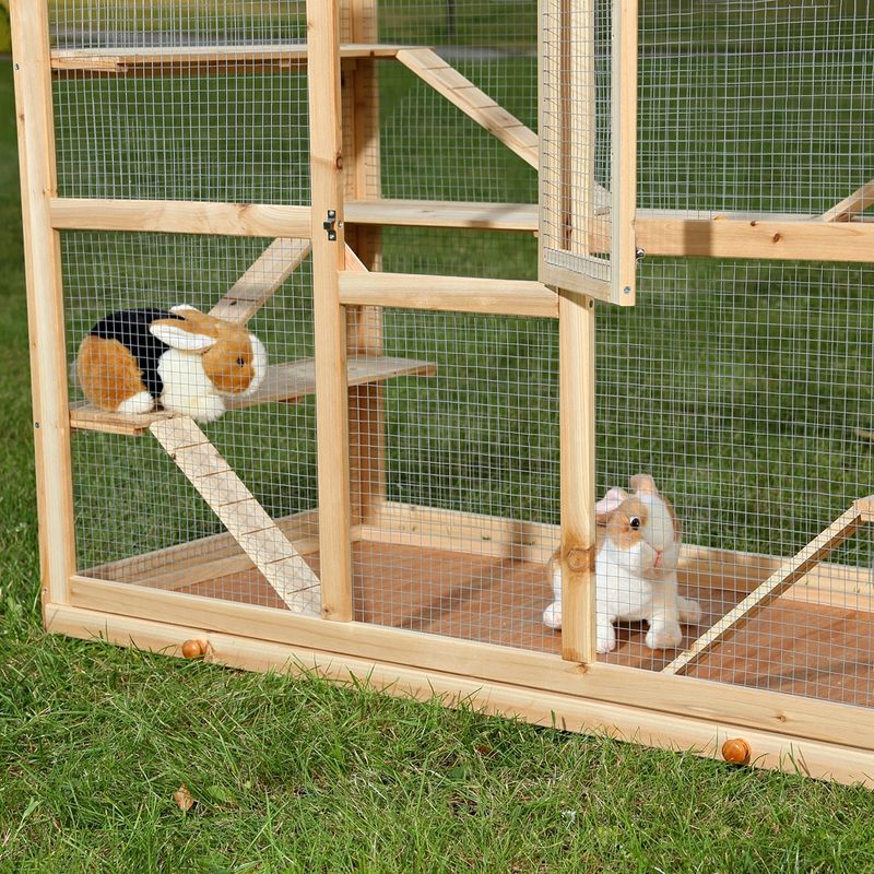 Melko – Cage pour rongeurs en bois non traité 120 x 60 x 90 cm – 6 rampes d'accès – Circulation d'air optimale – Accès rapide par porte verrouillable - Image 4