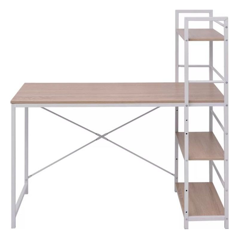 Vidaxl – Bureau droit avec bibliothèque à 4 niveaux – Structure métallique robuste – Grand plateau pour ordinateur – Rangement intégré pour Pot - Image 2