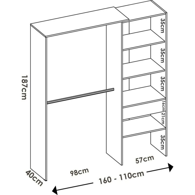 Dmora - Armoire Lhotse, Structure pour dressing, Portemanteau ouvert, 160x40h187 cm, Blanc, avec emballage renforcé - Image 3
