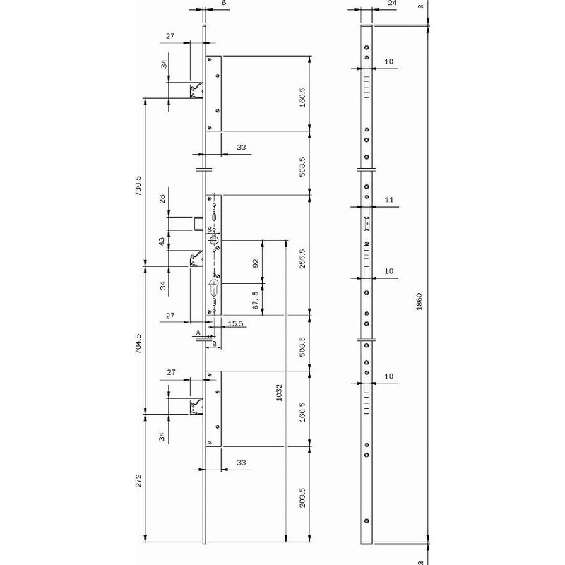 Iseo Cavers – Serrure électrique 3 points à pênes plat basculant – Entraxe 92mm – Carré 8mm – 1⁄2 tour force réglable – Pour bois dur - Image 3