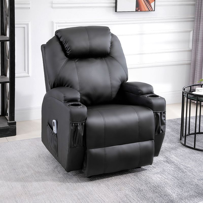 Homcom – Fauteuil relax massant 8 points – Simili cuir noir – Dossier inclinable jusqu'à 165° – Dimensions 82x97x110cm - Image 2