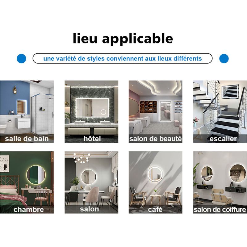 Acezanble – Miroir rond 60cm anti-buée – Miroir LED lumineux 6000K – Installation facile – Design moderne pour salle de bain - Image 5