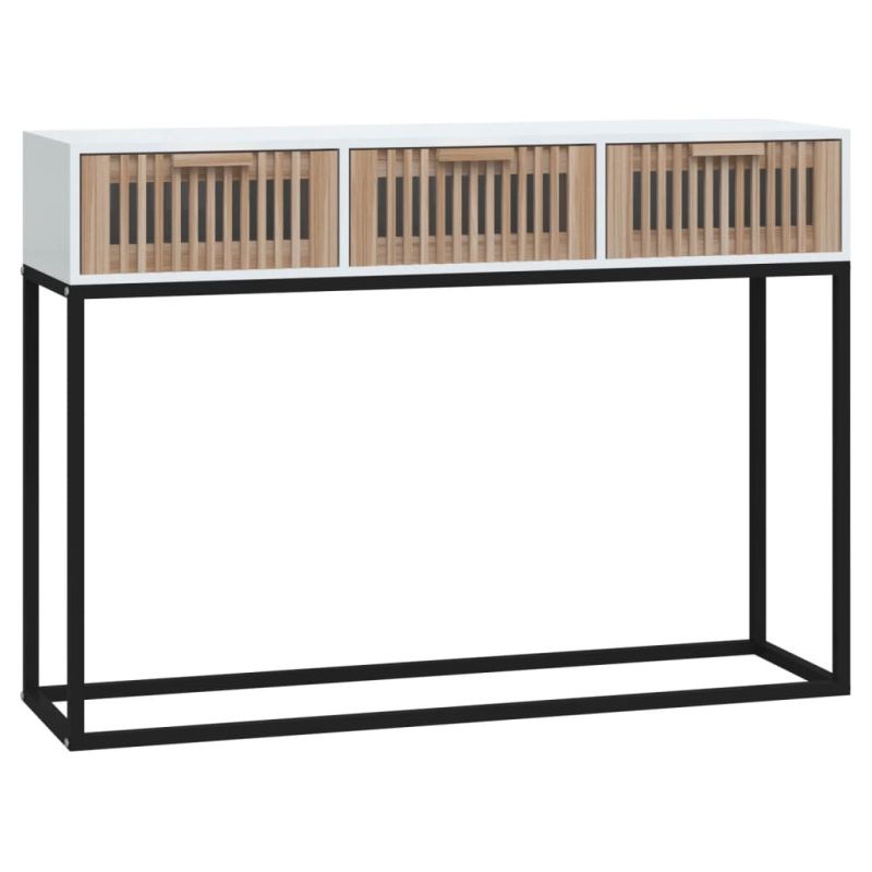 Vidaxl – Table console blanche 105x30x75 cm – Bois d'ingénierie résistant à l'humidité – Pieds en métal pour stabilité – 3 tiroirs de rangement - Image 5