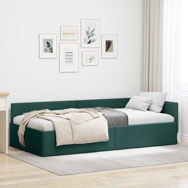 vidaXL Cadre de lit d'angle Vert foncé 90 cm x 200 cm tissu Adapter