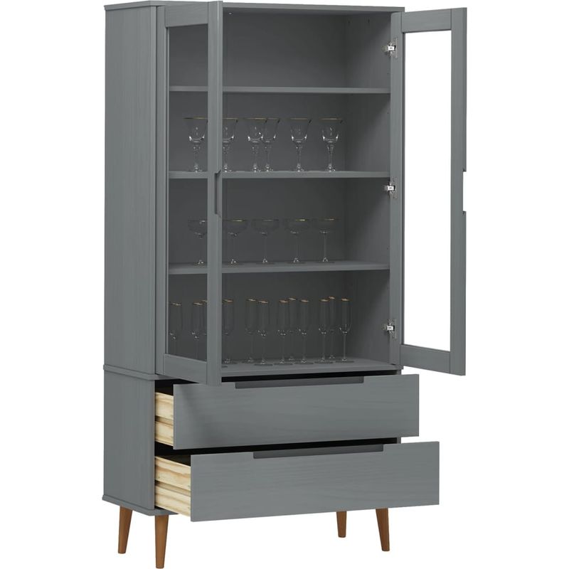 Vidaxl – Armoire à vitrine MOLDE 90x35x175 cm – Bois de pin massif – Vernis UV – 2 tiroirs et 4 compartiments avec portes vitrées - Image 3