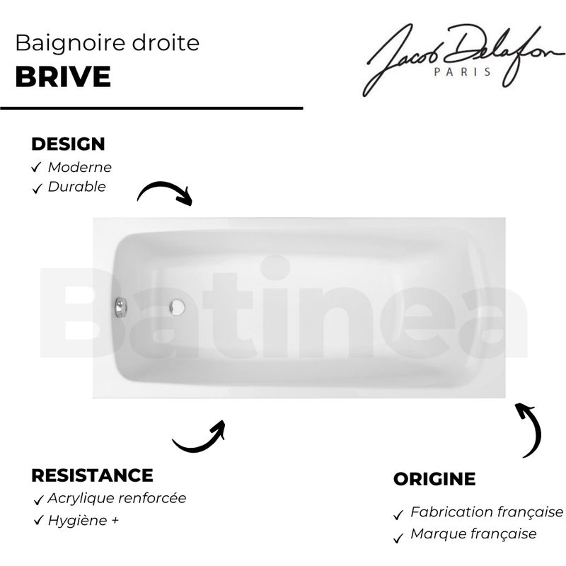 Baignoire droite 170 X 75 JACOB DELAFON Brive - Image 3