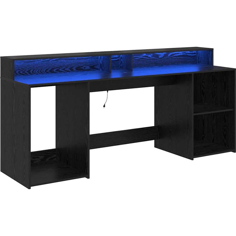 Vidaxl – Bureau droit avec porte en bois d'ingénierie chêne noir 200 x 55 x 91 cm – Éclairage LED intégré – Rangement optimisé avec tiroirs et - Image 2