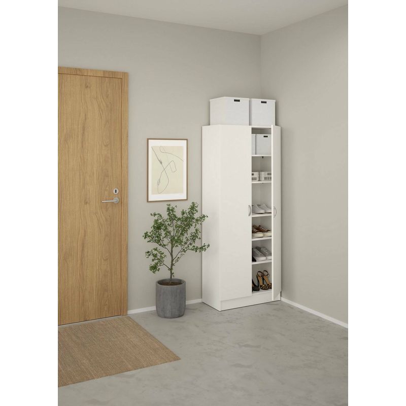 Dmora – Armoire blanche 69,2 x 170,4 x 34,6 cm – 2 portes – 5 étagères réglables – Stratifié résistant aux chocs et rayures – Design simple et - Image 4