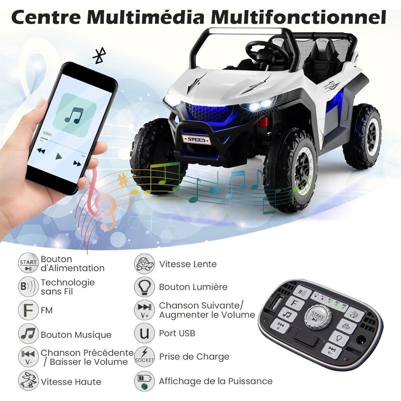 COSTWAY Voiture Electrique Enfant 12 V avec 2 Places et Télécommande 2,4G, Quad Électrique avec Démarrage Lent pour 3-8 Ans,Vitesses 2-4 - Image 4