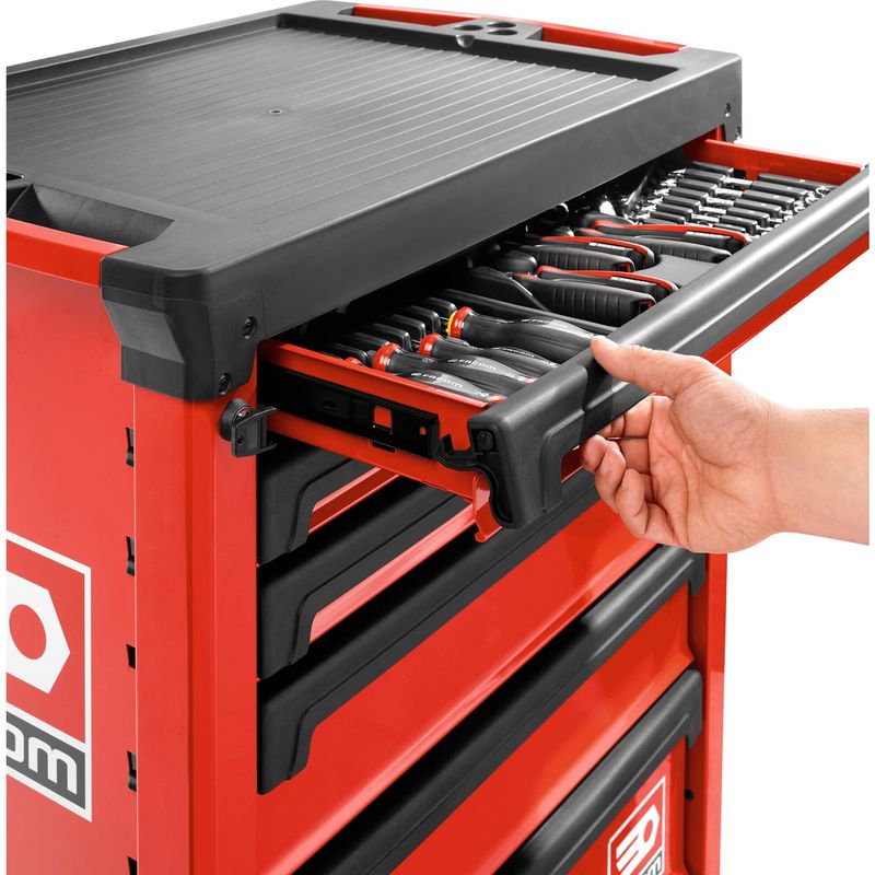 Facom – Servante d'atelier roulante 6 tiroirs rouge – Charge max 30kg par tiroir – Plan de travail polypropylène 800kg – Roues pivotantes avec frein - Image 6
