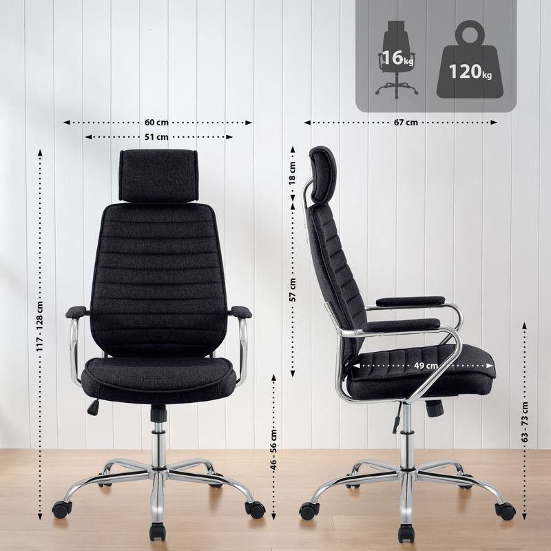 CLP – Chaise de bureau rembourrée avec tissu polyester – Hauteur réglable 46-57 cm – 5 roues anti-roulis – Capacité 120 kg – Confort optimal - Image 2
