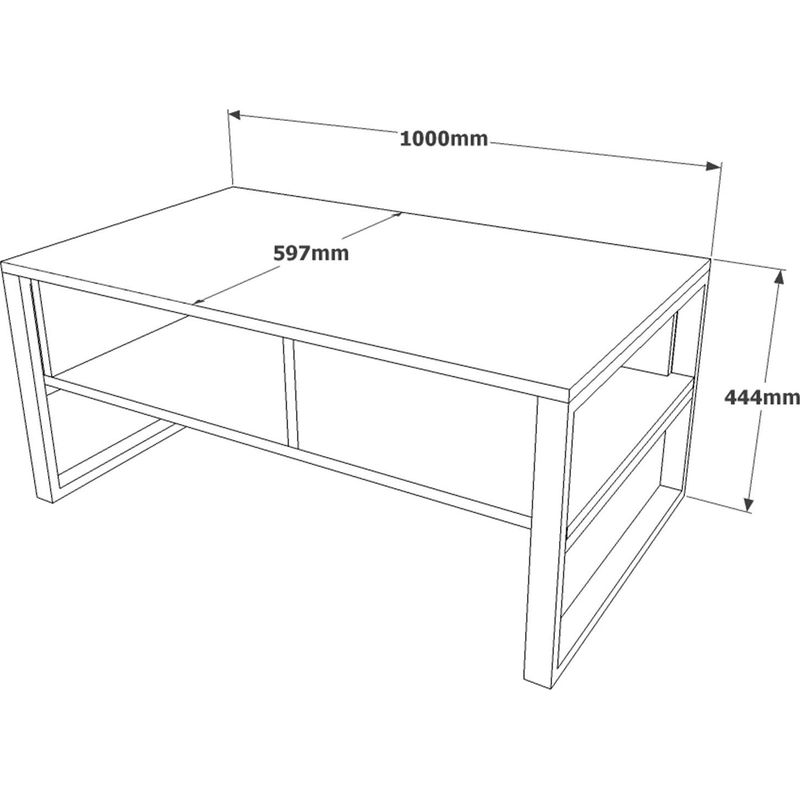 Cotecosy – Table basse fixe 2 niveaux 100×59,7×44,4 cm – Décor effet chêne et noir – Panneaux de particules 18 mm – Idéale pour rangement livres et - Image 4