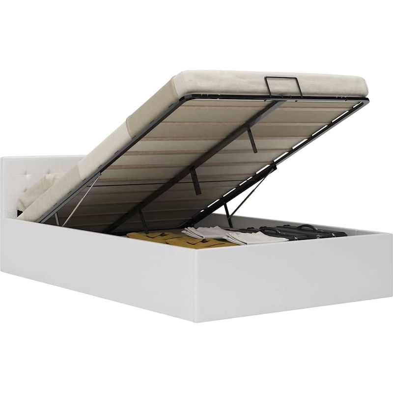 Vidaxl – Cadre de lit hydraulique avec rangement 120x200 cm – Structure en acier et MDF – Rembourré similicuir – Sommier à lattes inclus