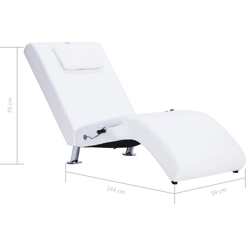vidaXL Massage Chaise Longue with Pillow White Faux Leather - Image 3