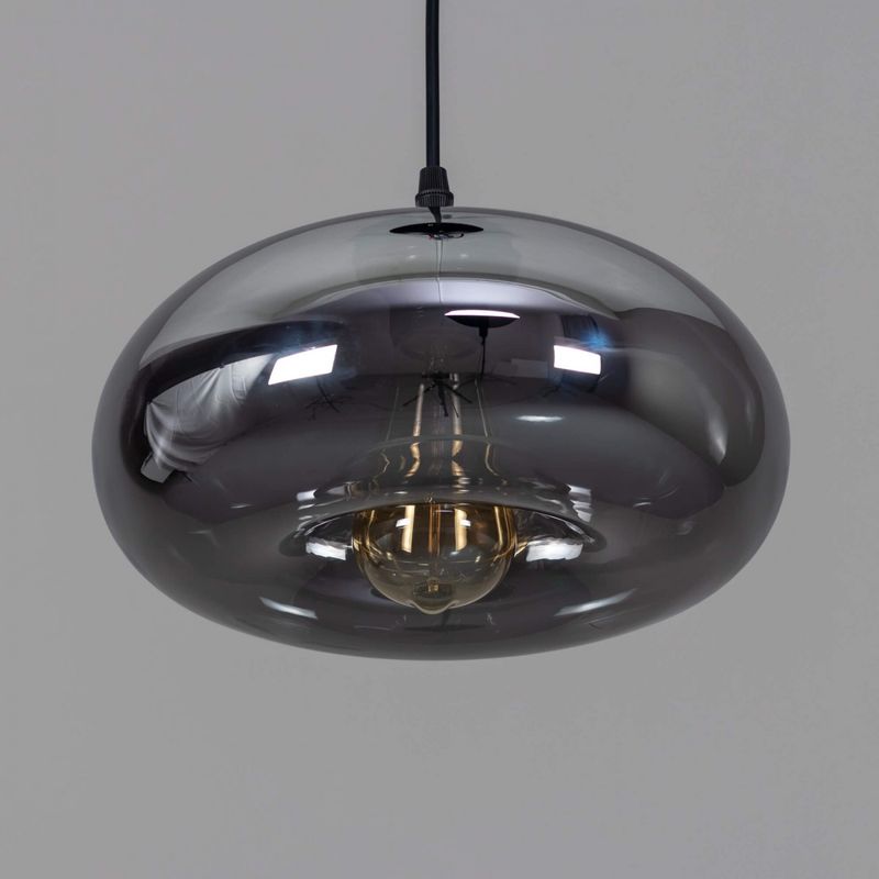 Kosilum – Suspension goutte d'eau en verre fumé noir – Style industriel – Ampoule E27 – Éclairage doux – Assemblage simple - Image 4