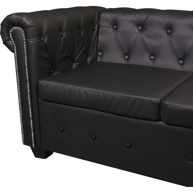 Vidaxl – Canapé d'angle Chesterfield 6 places – Cuir synthétique noir – Structure en bois robuste – Assise rembourrée confortable - Image 5