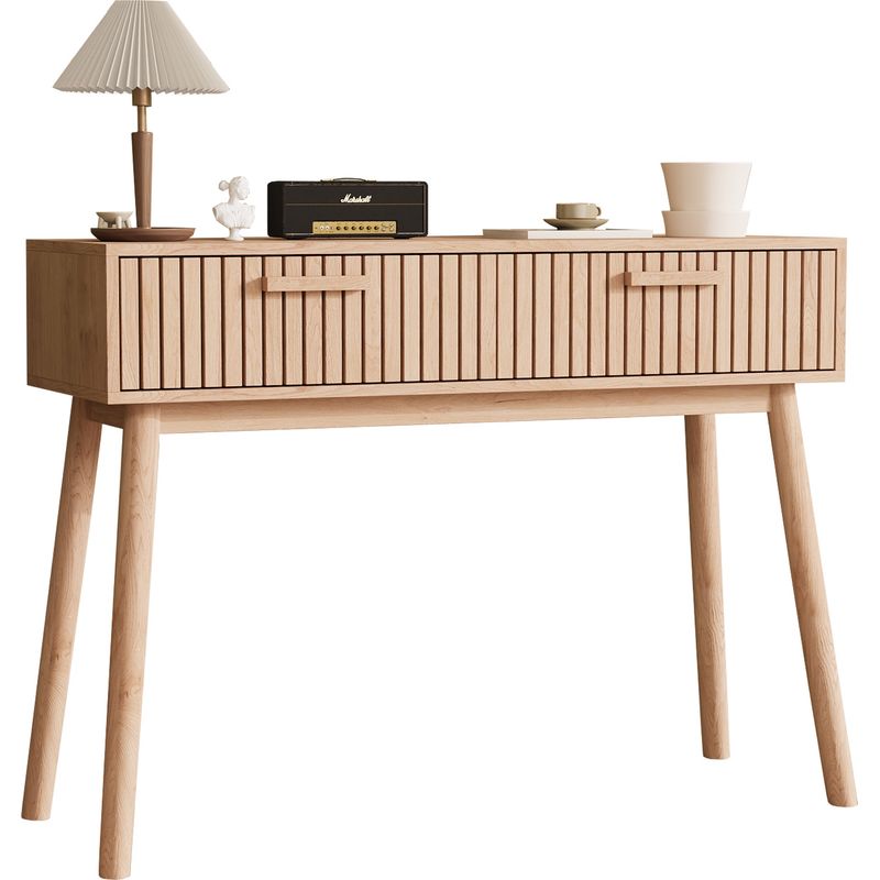 Dans Les Nuages – Console en bois avec 2 tiroirs de rangement – Dimensions 100 x 35 x 80 cm – Finition naturelle – Style moderne et élégant Panneau - Image 2