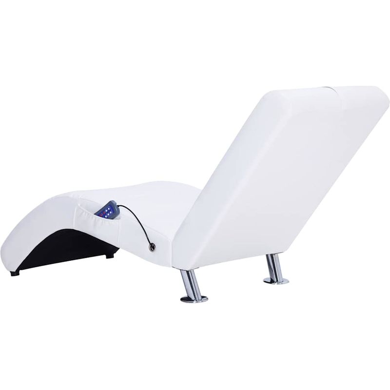 vidaXL Massage Chaise Longue with Pillow White Faux Leather - Image 4