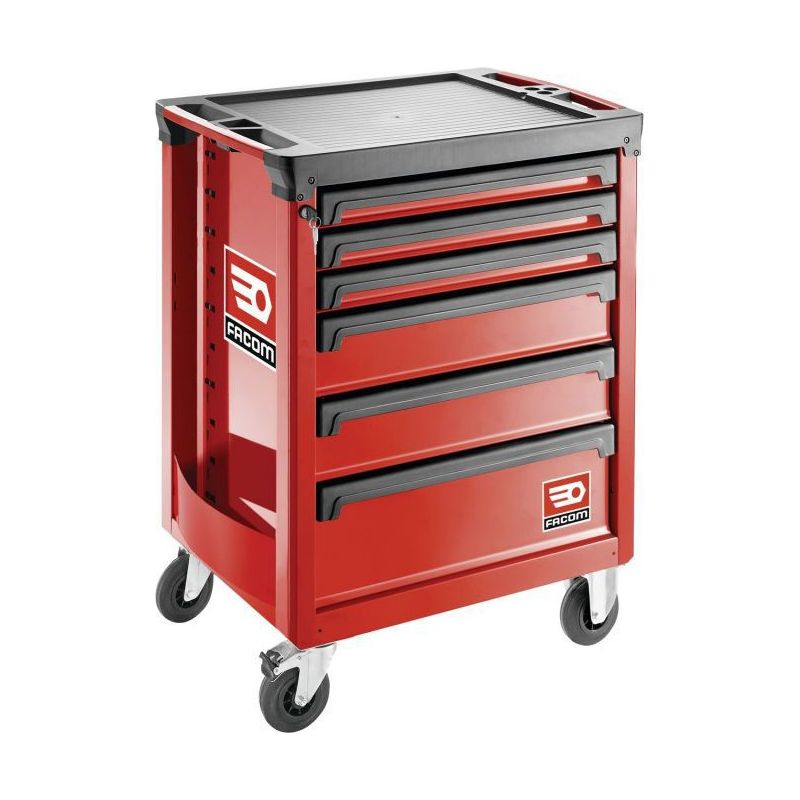 Facom – Servante d'atelier roulante 6 tiroirs rouge – Charge max 30kg par tiroir – Plan de travail polypropylène 800kg – Roues pivotantes avec frein - Image 3