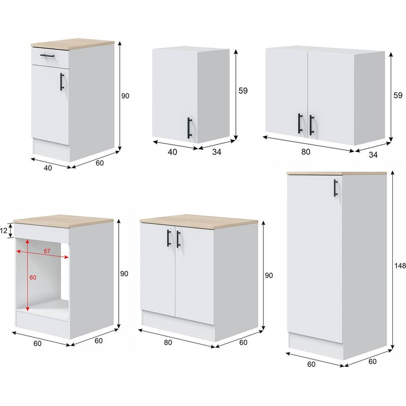 Dmora – Cuisine complète modulable avec tiroir – Meuble évier 80x60h90 – Meuble four 60x60h90 – Charnières métal – Poignées aluminium noir - Image 3