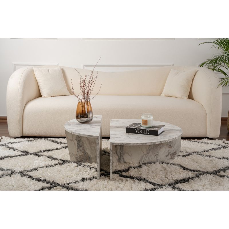 Calicosy – Ensemble de 2 tables basses gigognes 90x90x35 cm – Panneaux mélaminés décor marbre gris – Design contemporain pour salon Adapter - Image 3